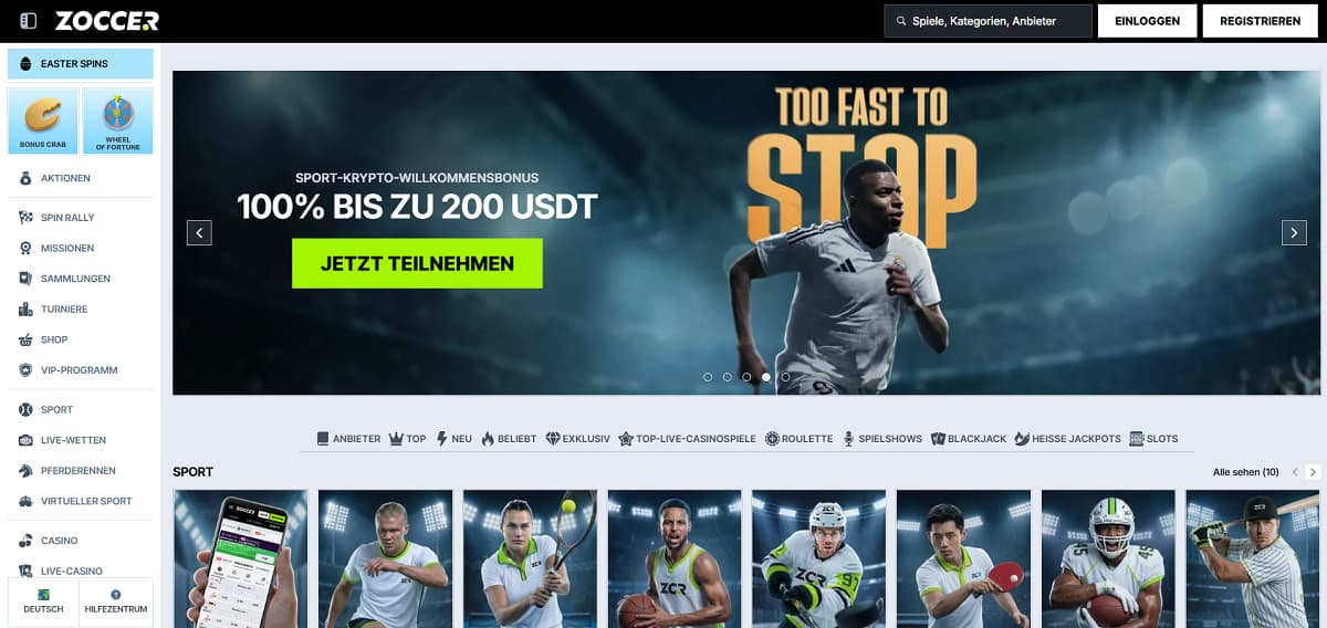 Zoccer ist ein erstklassiges online casino schnelle auszahlung, das mit einer gigantischen Auswahl von über 12.000 Spielen und integrierten Sportwetten überzeugt. Ein besonderes Highlight ist das tägliche Cashback, das direkt über das unkomplizierte Spielerkonto verwaltet wird.